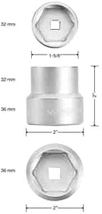 OEMTOOLS 25421 32mm and 36mm Double Female Oil Filter Socket, 3/8 Inch Drive, Fits Some Chevy, VW, BMW, Porsche, Audi Engines, 6 Flat Sides