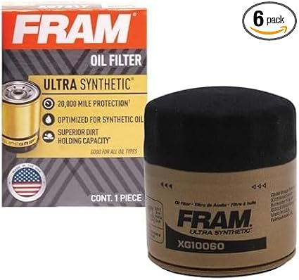 FRAM Ultra Synthetic XG10060 20K Mile Change Automotive Replacement Engine Oil-Filter for Synthetic Oil Changes, Premium Vehicle Engine Protection Oil Filter for Select Vehicle Model Years(Pack of 6)