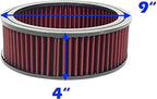 Round Washable Air Filter Cleaner Red Element Replacement Filter Flow Kit (9" X 4")