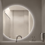 Bathroom Mirror, Dimmable LED Vanity Mirror Half Circle, Illuminated Mirror with Demister Pad, Large Wall Mirror with Touch Sensor (Size : 35x39''/90x100cm)