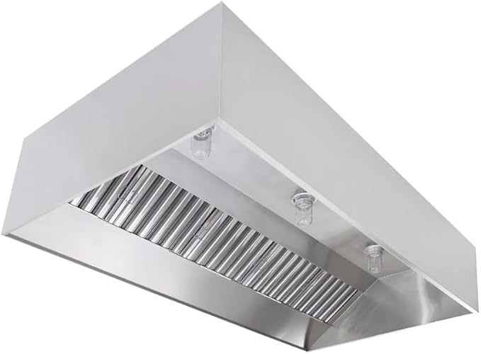 Commercial Kitchen Restaurant Duty Exhaust Hood, Wall Canopy Stainless Steel Exhaust Hood with Baffle Hood Filters, High Temperature Light Fixtures, and 16” Round Exhaust Riser (10" Long Hood)