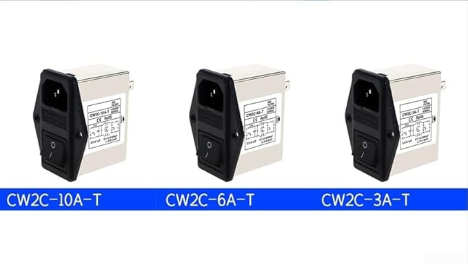 IEC Power Filter, Inlet Power Socket, IEC Socket Power Filter with Built-in Fuse and Rocker Switch, Noise Suppression, Compatible with CW2C-3A-T/CW2B-6A-T/CW2B-10A-T (CW2C-6A-T)