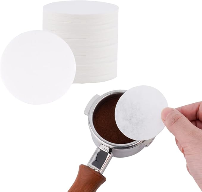 watchget 55mm Espresso Paper Filters - 100 Pcs Unbleached Coffee Filter Papers, Compatible with 58mm Bottom Portafilter Baskets and Espresso Machine Handles