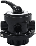 vidaXL 4-way Multiport Valve for Pool Sand Filter - 1.5” Fitting Connectors, ABS Material, With Pressure Gauge - Top-mount - Easy-to-use Lever-action Handle - Black