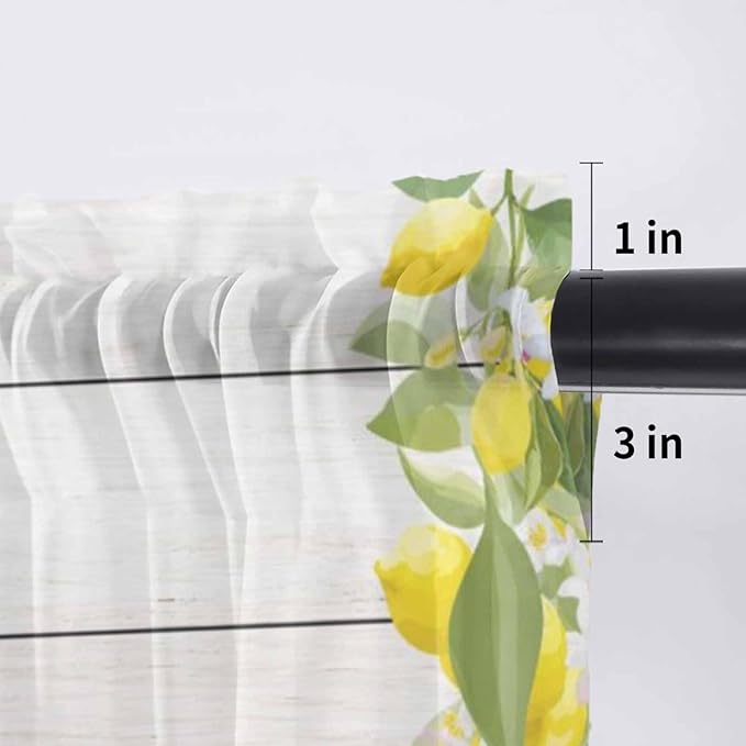 Lemon Dwarfs Sheer Valance Curtains, Gnome Green Leaf Wood Striped Yellow Plaid Light Filtering Kitchen Valances Rod Pocket Voile Curtain Window Treatment for Bedroom/Living Room/Basement 42Wx12L