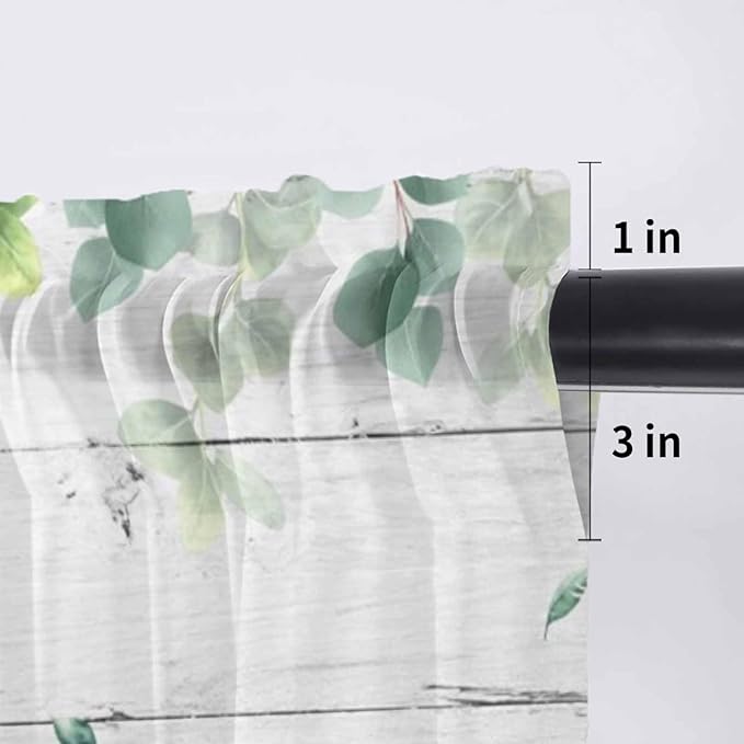 Easter Sheer Valances for Windows 42"x12", Light Filtering Kitchen Curtains Valance, Spring Watercolor Bunny Eggs Flower Leaf Wooden Grey Rod Pocket Chiffon Curtains for Living Room Bedroom Cafe