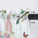 Easter Sheer Valances for Windows 42"x12", Light Filtering Kitchen Curtains Valance, Spring Watercolor Bunny Eggs Tulip Flower Plant Rod Pocket Chiffon Curtains for Living Room Bedroom Cafe