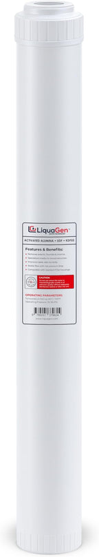 LiquaGen Activated Alumina + Carbon + KDF-55 Replacement Water Filter Cartridge – Helps Manage Fluoride, Chlorine & Taste, Refillable 2.5" x 10", 2.5" x 20", 4.5" x 10", 4.5" x 20" (1, 2.5" x 20")
