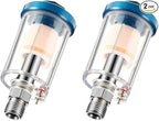 2 Pcs Water Oil Separator Mini in-Line Air Filter, 1/4 Inch NPT Inlet and Outlet Airbrush Filter Moisture Separator - Use on Compressor Air Line Hose, Air Tools, Paint Spray Guns