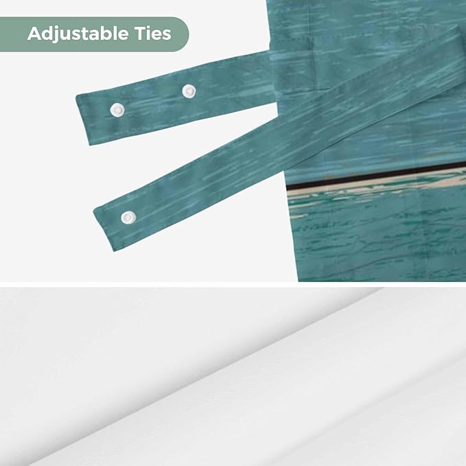 Teal Blue Brown Tie Up Valance Curtains for Windows, Kitchen Curtains Window Shades, Farmhouse Retro Wooden Grain Stripes Light Filtering Roman Curtain Valances for Bedroom/Bathroom/Cafe 60"x18"