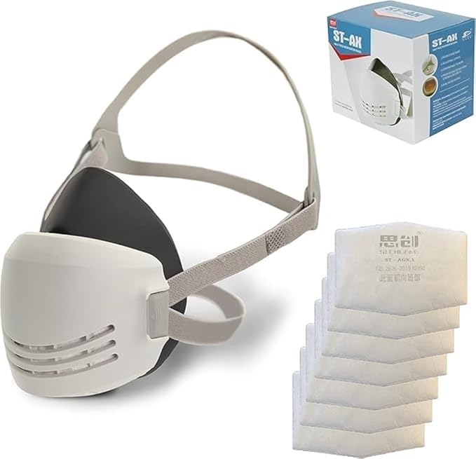 Reusable Respirator Mask with 7 Filters – Half Mask Respirator for Woodworking, Welding, Polishing Painting and Work Protection – Comfortable Quick-Release Headband and Dual Filtration