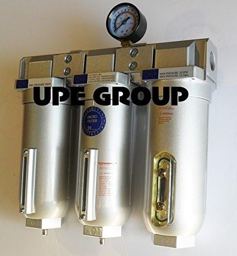 HEAVY DUTY INDUSTRIAL 3 STAGE COMPRESSED AIR CLEANER MOISTURE TRAP, COALESCING FILTER, DESICCANT DRYER (3/4" MANUAL DRAIN)