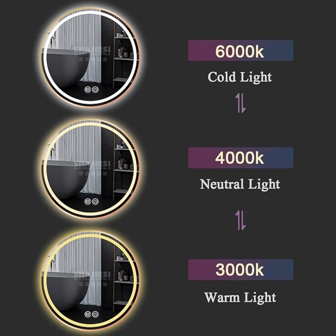 LTSRLL Frameless Illuminated LED Bathroom Wall Mirror with Touch, Demister Pad and Dimmable Lights & 3 Colors for Makeup Shaving and Bath Vanity IP44(Translucent,70cm/27.5in)