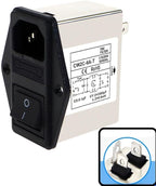 IEC Power Filter, Inlet Power Socket, IEC Socket Power Filter with Built-in Fuse and Rocker Switch, Noise Suppression, Compatible with CW2C-3A-T/CW2B-6A-T/CW2B-10A-T (CW2C-6A-T)