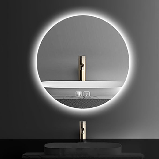 Bathroom Mirror with LED Lights and Touch Sensor, Wall Mounted Mirror with Demister Pad, 3 Colours of Light, Double Touch Button, for Entryway, Bathroom, Vanity(50cm/19.7in)