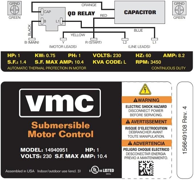 Red Lion RLCB10-230 1-HP 230-Volt VMC Control Box for Submersible Well Pump, Grey, 640191
