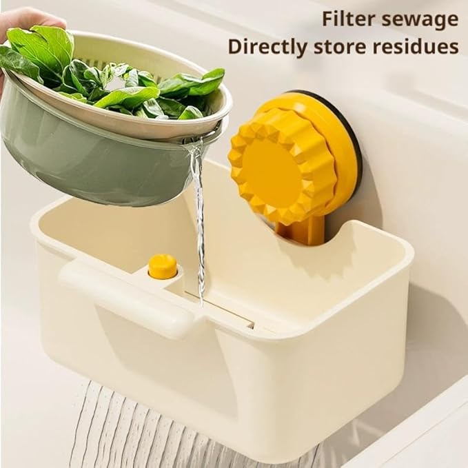 Kitchen Sink Strainer Drainer Basket with Suction Cup,Food Waste Filter Basket,Sponge Brush Holder for Kit-chen Home,Efficient Kitchen Waste Management (Yellow)