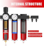 NANPU Z Series 3-Stage Air Filtration System - Sintered, Fine, & Charcoal Filters, 3/4" NPT Inlet, 1/4" NPT Outlet Module, 0-230 psi Gauge, 127 CFM @ 6 bar, Metal Housing, Auto Drain