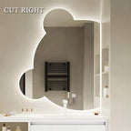 LTSRLL LED Vanity Mirror Cute Bear Decorative Mirror for Bathroom & Dressing Tabler Backlight Wall Mirror with 3 Color Dimmable Light Demister Pad Human Body Sensor Switch(Cut Right,70cmx85cm)
