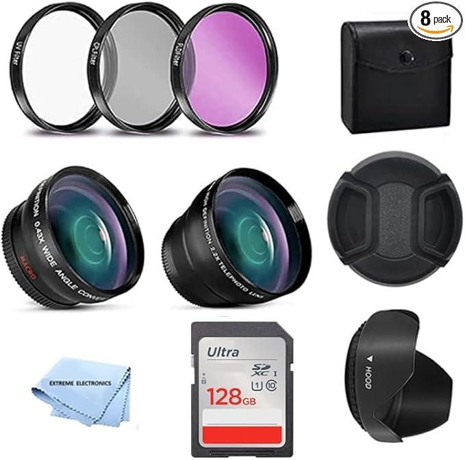 Extreme Len's 58mm Professional Filter Bundle - 7 Filters (UV, CPL, FL-D, 1, 2, 4, 10 Macro Close-Up), 128GB Sandisk Card