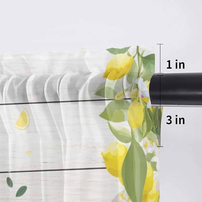 Lemon Dwarfs Sheer Valance Curtains, Gnome Green Leaf Wood Striped Black Plaid Light Filtering Kitchen Valances Rod Pocket Voile Curtain Window Treatment for Bedroom/Living Room/Basement 42Wx12L