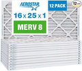Aerostar 16x25x1 MERV 8 Air Filter, Pleated AC Furnace HVAC Filters (15.75x24.75x0.75), Electrostatically Charged for Allergies Dust Pet Dander Pollen Mold Lint, MPR 600 FPR 5, USA, 12 Pack
