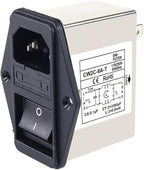 IEC Power Filter, Inlet Power Socket, IEC Socket Power Filter with Built-in Fuse and Rocker Switch, Noise Suppression, Compatible with CW2C-3A-T/CW2B-6A-T/CW2B-10A-T (CW2C-10A-T)