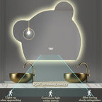 LTSRLL LED Vanity Mirror Cute Bear Decorative Mirror for Bathroom & Dressing Tabler Backlight Wall Mirror with 3 Color Dimmable Light Demister Pad Human Body Sensor Switch(Cut Left,70cmx85cm)