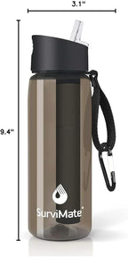 Survimate 5-Stage 0.01μm Ultra-Filtration Filtered Water Bottle, BPA-Free Material, NSF/ANSI 42&372 Certified, Portable Water Filter Bottle for Survival, Camping, Hiking, and Emergency Use
