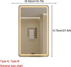 Bathroom Mirror with LED Lights，Bathroom Led Mirror ，Backlit Bathroom Mirror ，LED Mirror for Bathroom，with Touch Sensor/Demister pad，Shatterproof，Adjustable Lights(B,W50*H70cm/W19.7*H27.6IN)
