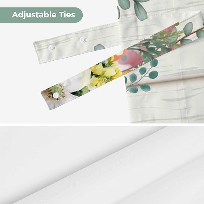 Easter Tie Up Valance Curtains for Windows, Kitchen Curtains Window Shades, Spring Rabbit Ears Foot Colorful Eggs Leaf Floral Light Filtering Roman Curtain Valances for Bedroom/Bathroom/Cafe 42"x18"