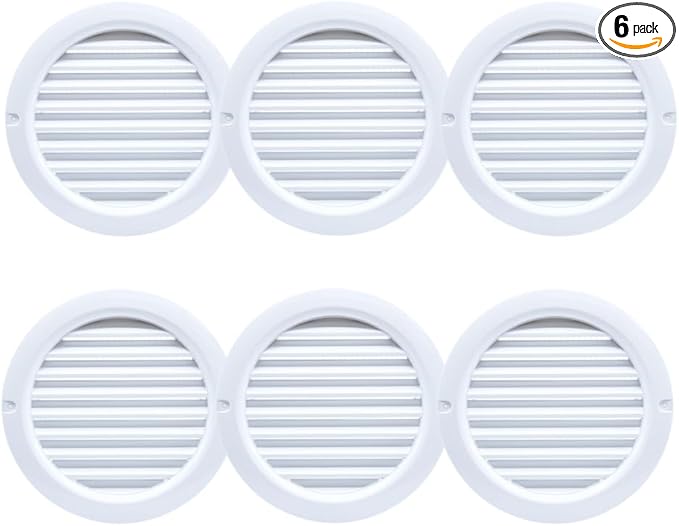 VENTS-US - 4" White Round Plastic Vent Cover with Built-in Insect Screen Mesh and Flange for Air Supply or Exhaust Air Applications - Compatible with 4 Inch Diameter Ducts (6-Pack)