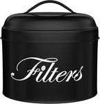 Black Basket Coffee Filter Holder With Lid - Round Container for Counter Storage - Rustic Farmhouse Bar Accessories Decor