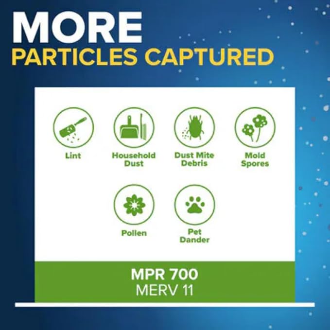 Filtrete 18x25x1 AC Furnace Air Filter, MERV 8, MPR 700, Tough on Pollen, Easy on Airflow, 3-Month Pleated 1-Inch Electrostatic Air Cleaning Filter, 4-Pack (Actual Size 17.81 x 24.81 x 0.81 in)
