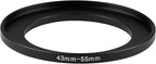 43-55mm Metal Step-Up Ring Adapter Compatible with Mirrorless Cameras DSLR Lens, UV CPL ND Filter Thread Converter, Black