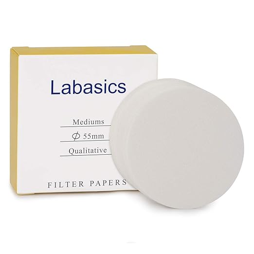 Labasics Qualitative Filter Paper Circles, 55 mm Diameter Cellulose Filter Paper with 15-20 Micron Particle Retention Medium Filtration Speed, Pack of 100