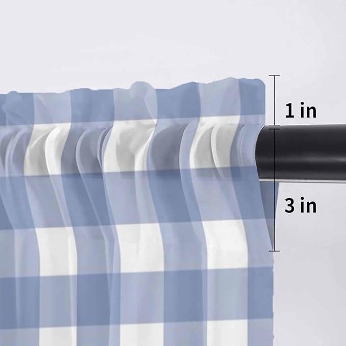 Lemon Sheer Valance Curtains, Summer Fruit Floral Wood Grain Blue Plaid Light Filtering Kitchen Valances Rod Pocket Voile Curtain Window Treatment for Bedroom/Living Room/Basement 60Wx18L