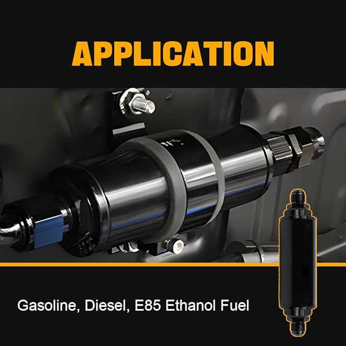 BARTOO 100 Micron Inline Fuel Filter with 6AN 8AN 10AN Adapter and 50MM Mounting Bracket For Filtering Gasoline, Diesel, E85(Black)