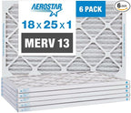 Aerostar 18x25x1 MERV 13, Pleated Air Filter, 18x25x1, Box of 6, Made in the USA