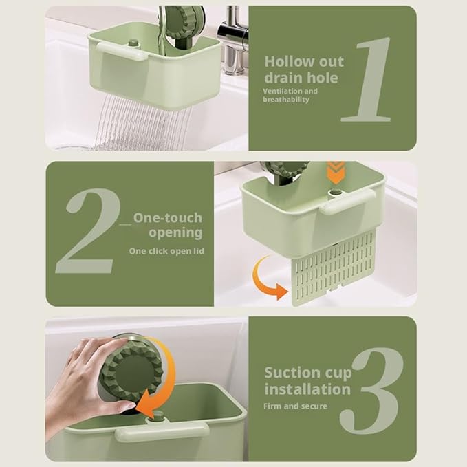 Kitchen Sink Strainer Drainer Basket with Suction Cup,Food Waste Filter Basket,Sponge Brush Holder for Kit-chen Home,Efficient Kitchen Waste Management (Yellow)