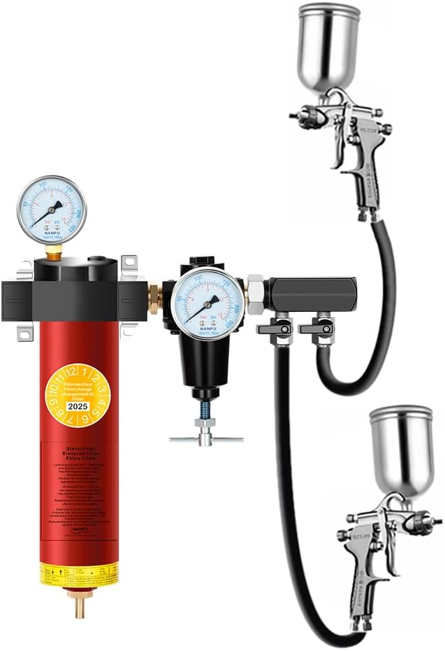 NANPU Z-R Air Filter Regulator– Sintered Filter, 3/8" NPT Inlet, 1/4" NPT Outlet Module, 0-230 psi Gauge, 127 CFM @ 6 bar, Metal Housing, Heat Resistant to 248°F