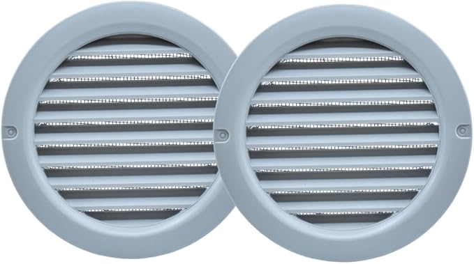 VENTS-US - 4" Round Plastic Light Gray Vent Cover with Built-in Insect Screen and Flange for Air Supply or Exhaust Air Applications - Compatible with a 4 Inch Duct Diameter (6-Pack)
