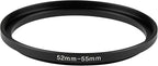 52-55mm Metal Step-Up/Down Ring Adapter Compatible with Mirrorless Cameras DSLR Lens, UV CPL ND Filter Thread Converter, Black