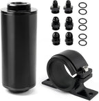 BARTOO 100 Micron Inline Fuel Filter with 6AN 8AN 10AN Adapter and 50MM Mounting Bracket For Filtering Gasoline, Diesel, E85(Black)