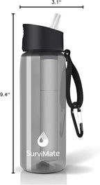 Survimate 5-Stage 0.01μm Ultra-Filtration Filtered Water Bottle, BPA-Free Material, NSF/ANSI 42&372 Certified, Portable Water Filter Bottle for Survival, Camping, Hiking, and Emergency Use