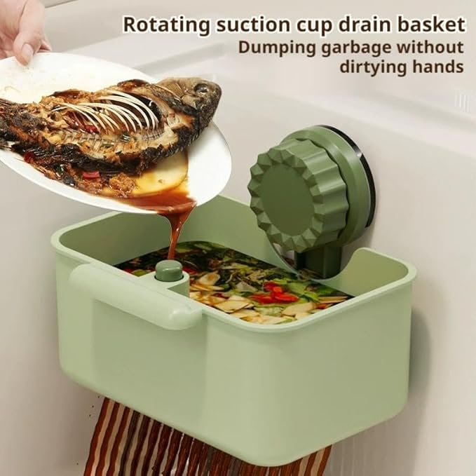 Kitchen Sink Strainer Drainer Basket with Suction Cup,Food Waste Filter Basket,Sponge Brush Holder for Kit-chen Home,Efficient Kitchen Waste Management (Green)