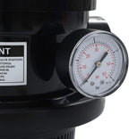 vidaXL 4-way Multiport Valve for Pool Sand Filter - 1.5” Fitting Connectors, ABS Material, With Pressure Gauge - Top-mount - Easy-to-use Lever-action Handle - Black