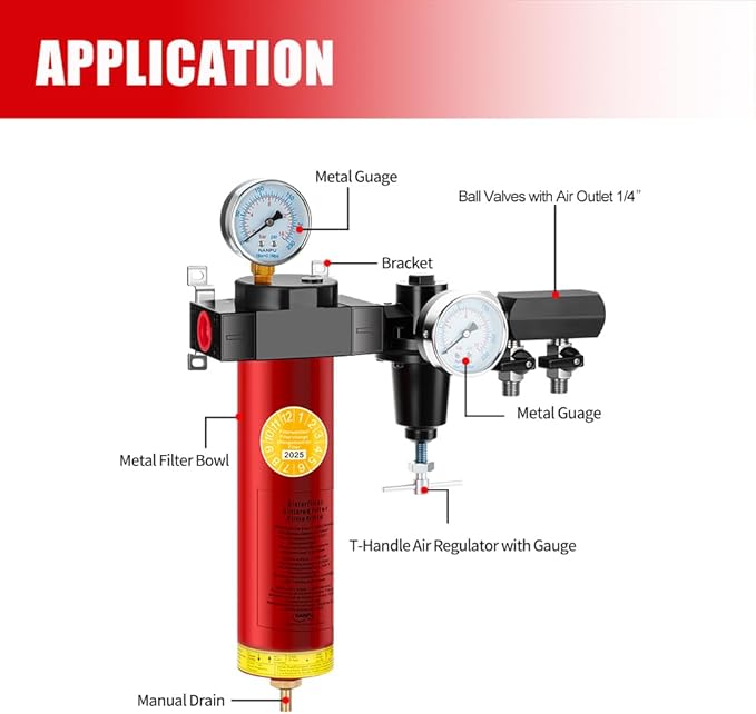 NANPU Z-R Air Filter Regulator– Sintered Filter, 3/8" NPT Inlet, 1/4" NPT Outlet Module, 0-230 psi Gauge, 127 CFM @ 6 bar, Metal Housing, Heat Resistant to 248°F