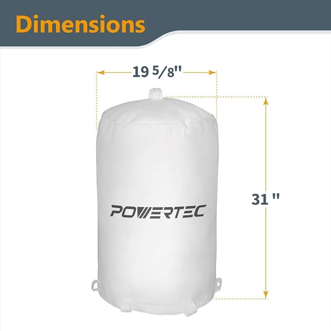 POWERTEC 70426 Dust Collector Bags and Clamp Set | 21" x 31" x 1 Micron Filter Upper Bag with 19-1/8 Inch Band Clamp and 5pc Clear Plastic Dust Collection Bags 20" x 43"