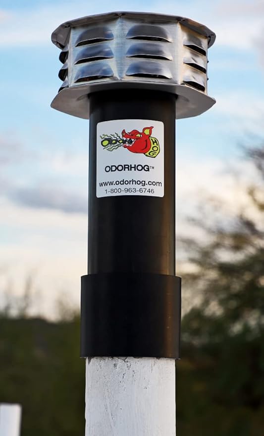 OdorHog Metal Cap Slip On Vent Stack Pipe Filter 6" Black ABS, Removes Outdoor and Sewer Odor Problems (6.0-inch)